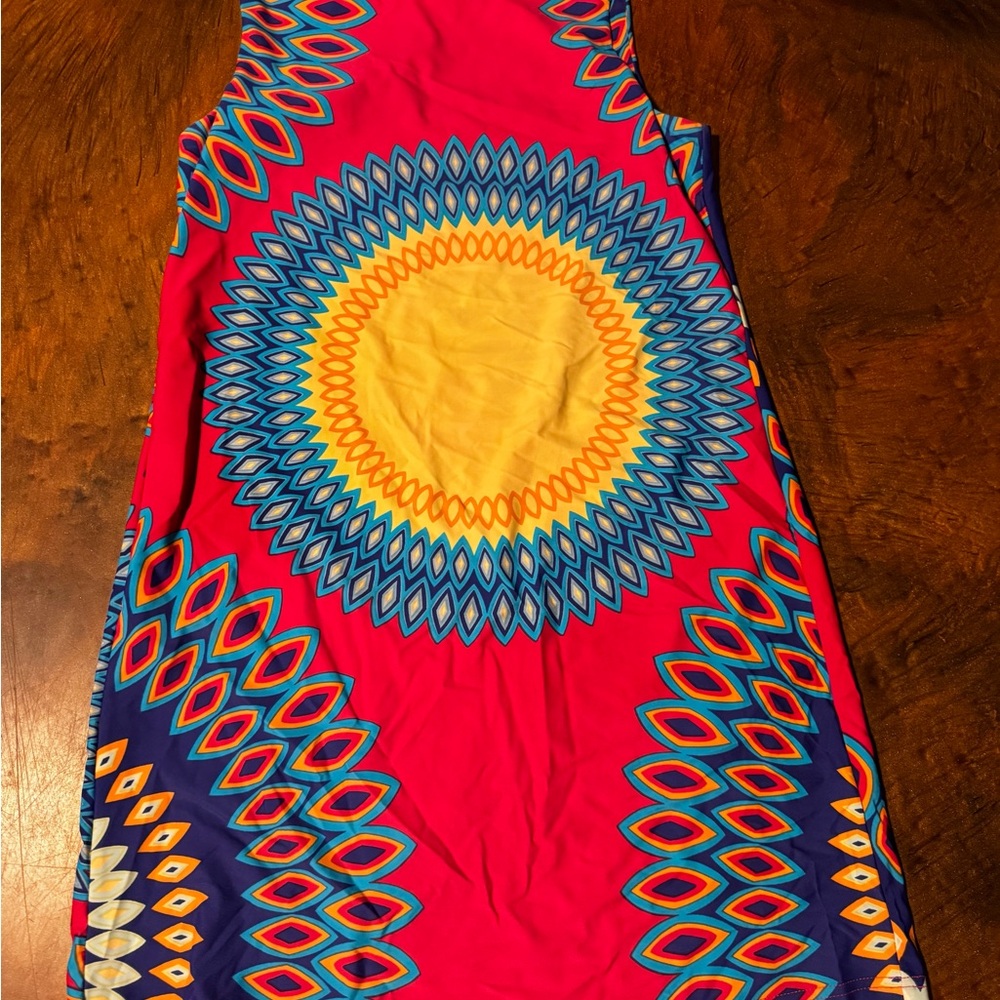 Aryeh Pink and Blue Geometric Midi Dress